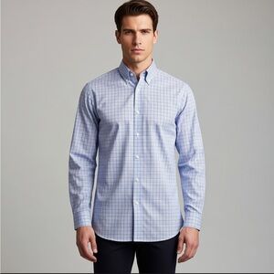 Michael Kors Mens Blue Checkered Button Down Shirt 100% Cotton 15 1/2 32/33